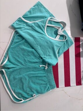 abercrombie kids Aqua Teal Tank Top and Terry Shorts Set with White Trim